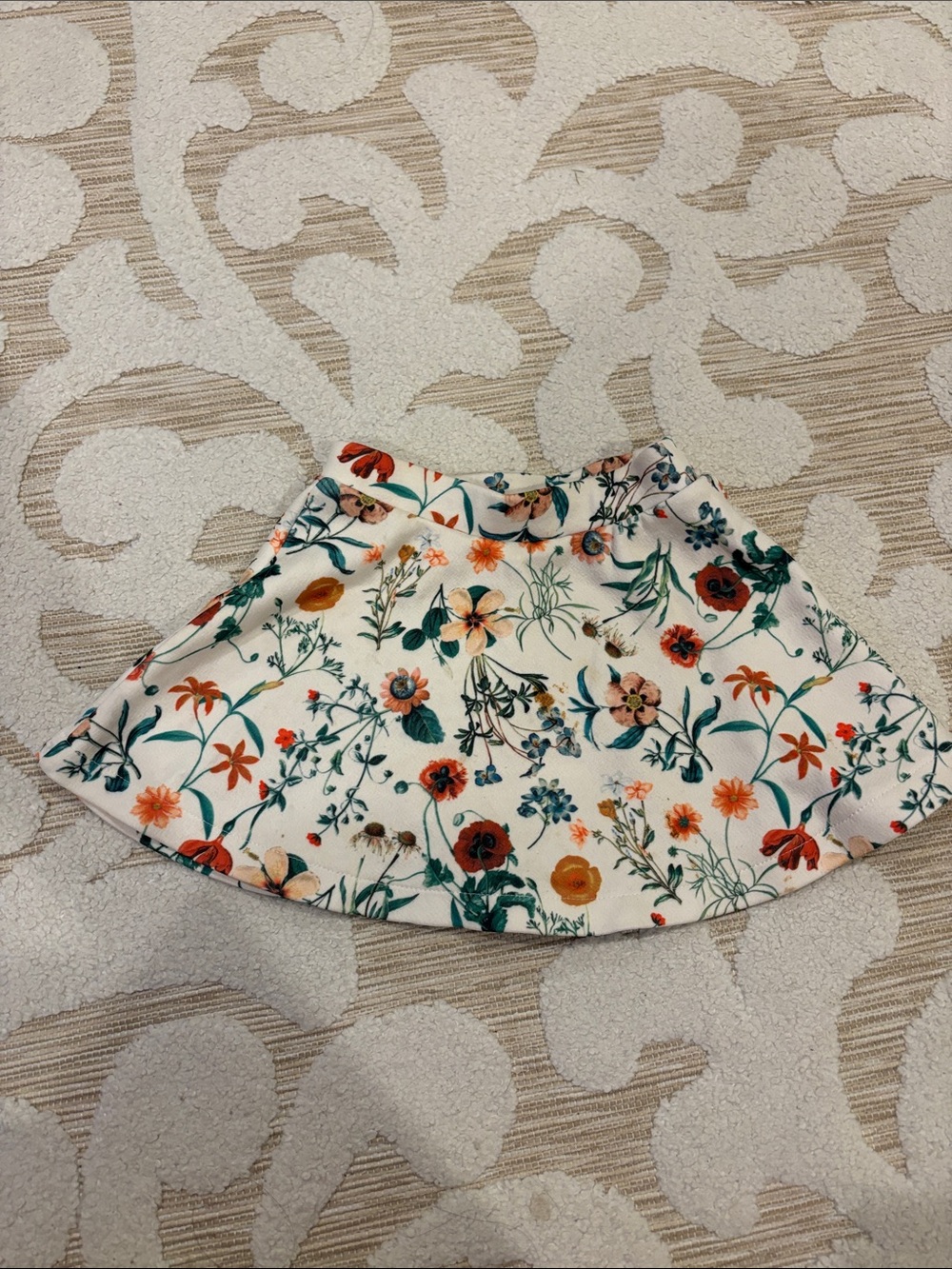 Zara Kids Skirt – White with Orange & Green Flowers